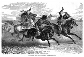 Indiens Sioux. Gravure 1865.