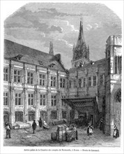 Ancien palais de la Chambre des Comptes de Normandie, à Rouen. Gravure. 1865.