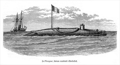 Sous-marin "le Plongeur", construit à Rochefort. 1865.