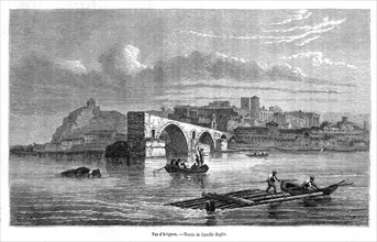 Vue d'Avignon en 1865. Le Pont d'Avignon.