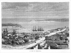 Le port de Sébastopol en 1880. Sébastopol (Sevastopol’ en Russe et Ukrainien; Aqyar en Tatar de