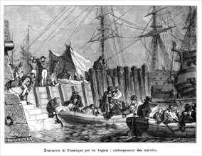 Evacuation de Flessingue par les Anglais: embarquement des malades. En 1809, au cours des guerres