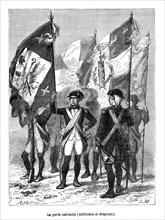 Révolution française. La garde nationale. Uniformes et drapeaux.