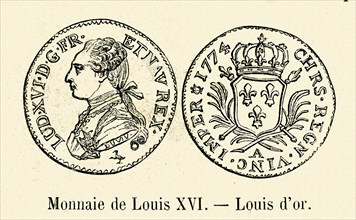 Louis XVI. Monnaie. Louis d'or. Gravure 19e.