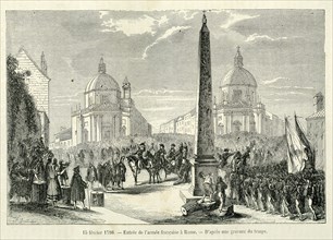 15 février 1798. Entrée de l'armée française à Rome. Gravure 19e.