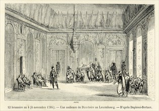 Révolution. 13 brumaire an 4 (4 novembre 1795). Une audience du Directoire au Luxembourg. Gravure