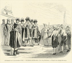 Révolution. 13 brumaire an 4 (4 novembre 1795). Installation du Directoire. Les cinq directeurs.