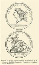 Révolution. Médaille en bronze commémorative de l'alliance de la France et des Etats-Unis contre