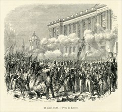 29 juillet 1830. Prise du Louvre. 27-29 juillet : Révolution de juillet. Des barricades sont