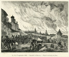 15, 16 et 17 septembre 1812. Incendie de Moscou. D'après un dessin de Gros.