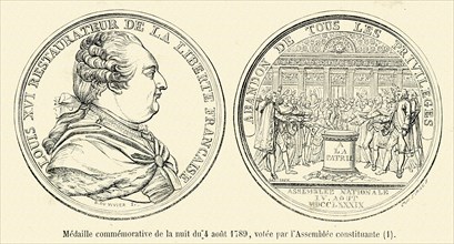 Révolution. Médaille commémorative de la nuit du 4 ao^put 1789, votée par l'Assemblée constituante.