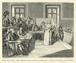 Révolution. 14-16 octobre 1793. Marie-Antoinette devant le tribunal révolutionnaire. Gravure 19e.