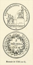 Révolution. Monnaie de 1793 (an 2). Gravure 19e.