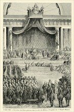 Révolution. 5 mai 1789. Ouverture des Etats généraux dans la salle des Menus, à Versailles. Gravure