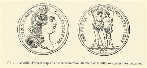 Louis XV. 1761. Médaille d'argent frappée en commémoration du Pacte de famille. Cabinet des