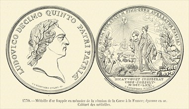 Louis XV. 1770. Médaille d'or frappée en mémoire de la réunion de la Corse à la France; épreuve en