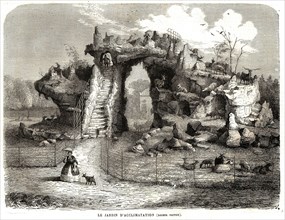 1864. Le jardin d'Acclimatation. Rochers factices.