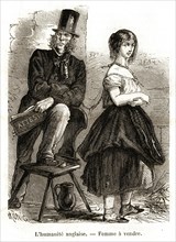 Angleterre. Caricature. La vie quotidienne des Anglais. L'humanité anglaise: Femme à vendre  (1864)