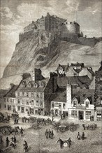 Angleterre. Ecosse. Le château d'Edimbourg. Vue prise de la place du marché (1864).