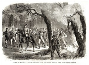 1864. Guerre de Sécession. Marche de l'armée fédérale sous les ordres de Sherman, en Géorgie.