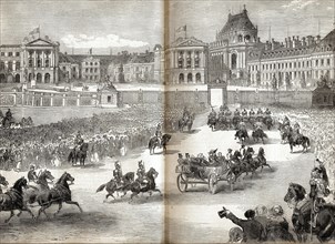 Sa Majesté le roi d'Espagne et la Cour des Tuileries entrant au Palais de Versailles. 1864.