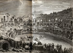 Une course de taureaux dans les arènes de Nîmes. 1864.