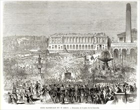 1864. Fête  nationale du 15 août. Décoration de la place de la Concorde.