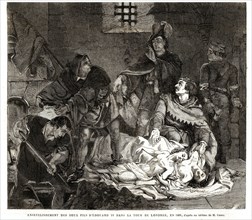 Angleterre. Ensevelissement des deux fils d'Edouard IV dans la Tour de Londres, en 1483. Gravure