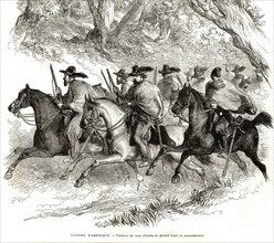 Guerre de Sécession (1864).  Cavaliers du corps d'armée du général Grant en reconnaissance.