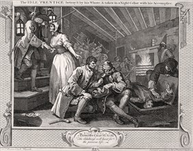 'The idle 'prentice betray'd by his whore ...', plate IX of Industry and Idleness, 1747. Artist: William Hogarth