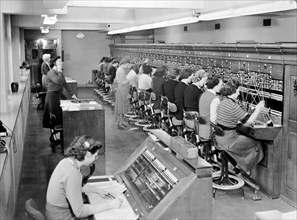 Telephone exchange at Cadley Hall, London, March 1951. Artist: Unknown