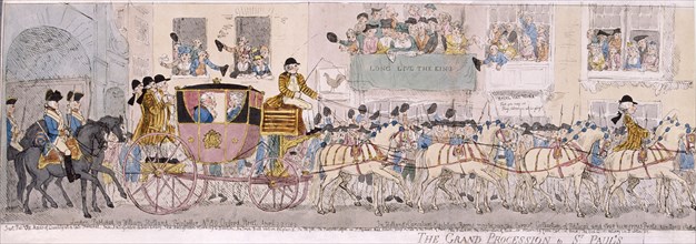 Procession of King George III and Queen Charlotte to St Paul's Cathedral, London, 1789. Artist: Thomas Rowlandson