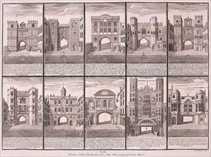 London's ten City Gates, 1720. Artist: Sutton Nicholls
