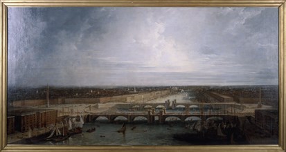 Double London Bridge proposed for London, 1800. Artist: George Dance