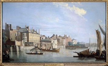 The Thames with Montagu House, from near Westminster Bridge, London, 1749. Artist: Samuel Scott