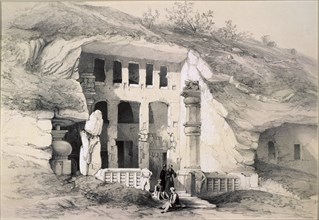 Kannari, Exterior of Great Chaitya Cave, 1845. Artist: Thomas Colman Dibdin