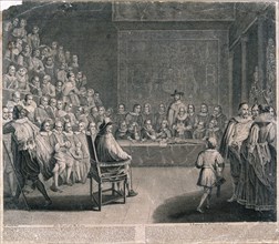 Trial of King Charles I, Palace of Westminster, c1725. Artist: Claude Dubosc