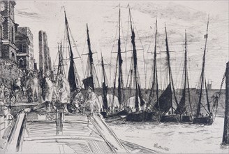 'Boats alongside Billingsgate', London, 1859. Artist: James Abbott McNeill Whistler