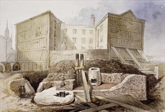 Roman Ruins at the Coal Exchange, London, 1848. Artist: Anon