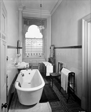An early bathroom in the Grand Hotel, Northumberland Avenue, London, 1912