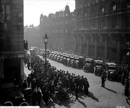 Taxis outside the AA offices at Fanum House, Whitcomb Road, Westminster, London, 1914