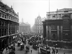 View along Mansion House Street towards the Royal Exchange, London, c1910