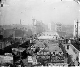 Construction of Holborn Viaduct, Camden, London, 1869