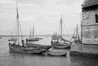 Bawley boats moored at Gravesend, Kent, c1945-c1955
