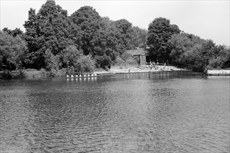 Eton Boys Rowing on the River Thames at Eton, Berkshire, c1945-c1965