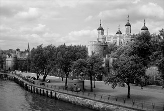Tower of London from Tower Bridge, London, c1945-c1965