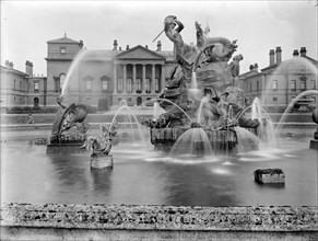 A fountain with sculpture depicting Perseus and Andromeda at Holkham Hall, Norfolk, February, 1929