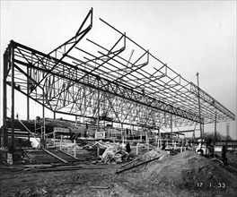 Construction underway on the Members Stand at Kempton Park Racecourse Surrey, 1933