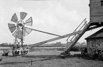 Fan staging at Tottenhill post mill, Norfolk, 1936