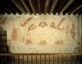 A 15th-century mural on the east wall of the painted chamber at Cleeve Abbey, Somerset, 1999